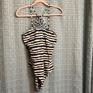 Tori Praver Swimwear Striped One Piece - Navy and Cream